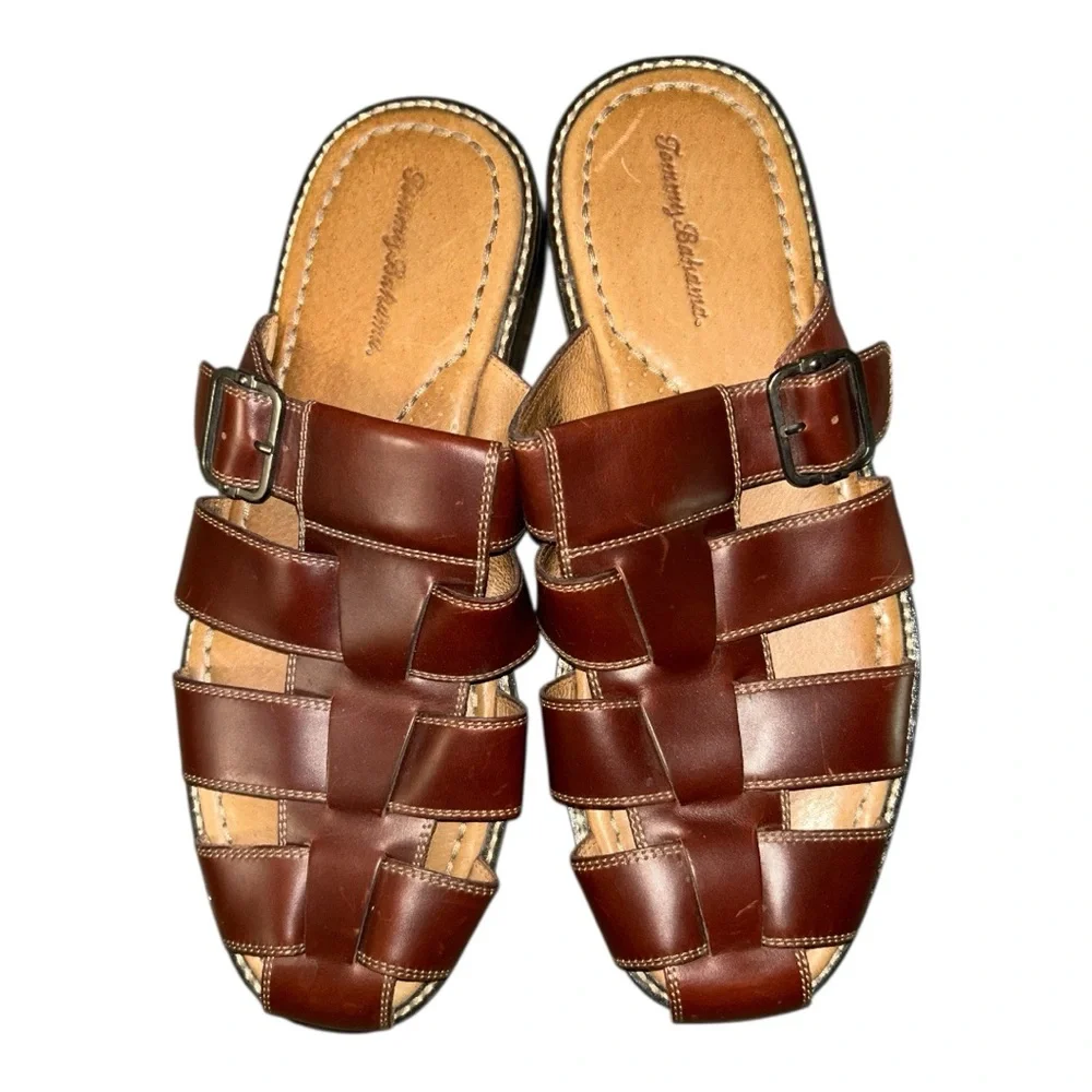 Tommy Bahama Nevins Chestnut Leather Slip On Sandals NWOT Sz. 12